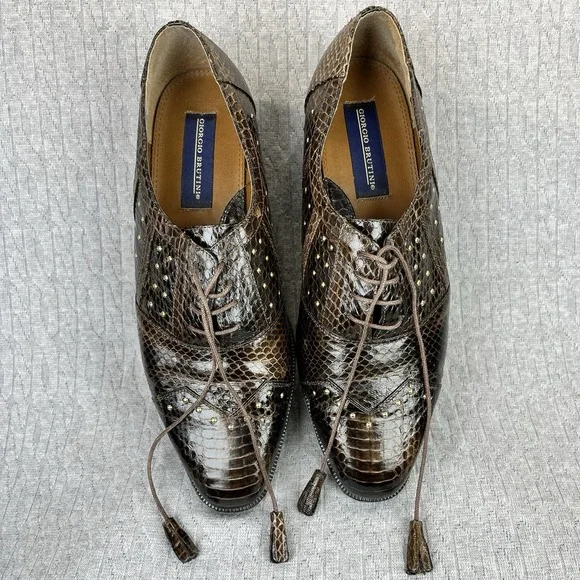 Giorgio Brutini genuine snake skin Men (9) extremely rare gold studs dress shoes